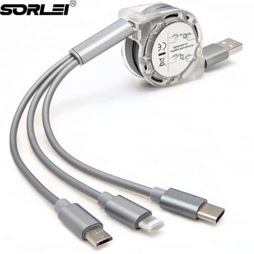 3ft 2A 3 in1 Retractable Cable Universal Fast speed Multi USB Charging Cable