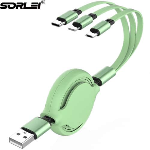 3ft 2A Multi Retractable 3 In 1 Charging Cable Portable 1M USB Charger Cable For Mobile Phone