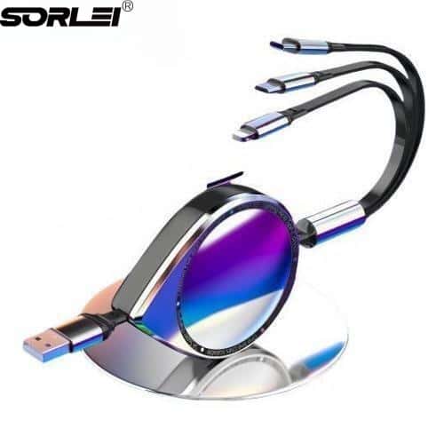 1.2M 3A/5A droplet type 3 In 1 Retractable USB Cable For Android For iphone