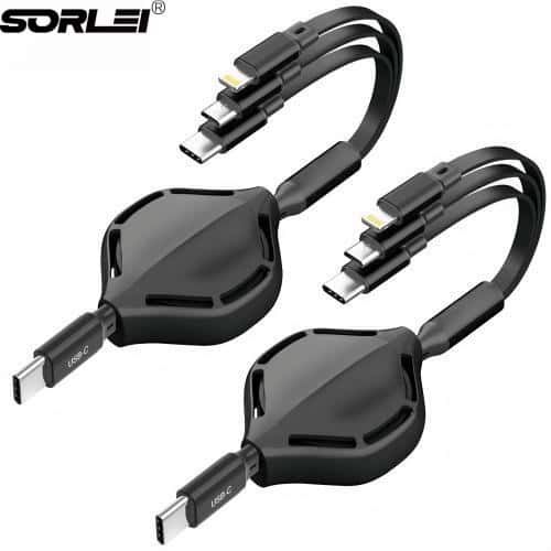 4ft 2A Multi Retractable 3 In 1 Charging Cable Portable USB Charger Cable For Mobile Phone