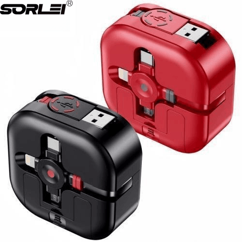 4ft 4.5A 3 in 1 Retractbale USB Charging Cable With Mini Mirror And Phone Holder For All Mobile Phones