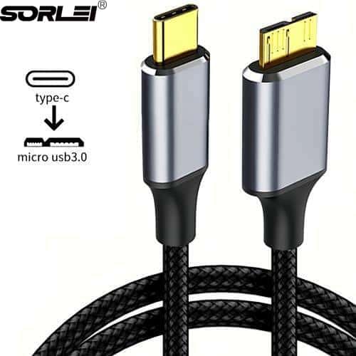Nylon weaving 5Gbps Micro 3.0 B to USB C Hard Drive Cables for External Hard Drive Golden head Cable