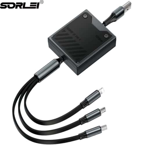 120W 6A 3 in 1 Multi Retractable USB Fast Charging and Data Cable for Iphone Android Type-C