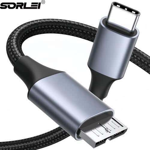 10Gbps Micro B to USB C Hard Drive Cables 1.5FT USB C to Micro B for External Hard Drive silvery head Cable