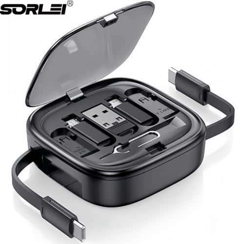 60W 3 in1 Multi Charging Cable 3ft Retractable Charger Cable USB C to USB Adapter OTG Kit with Type C/Micro/iOS Data Transfer Contains Card Slot for Traveling