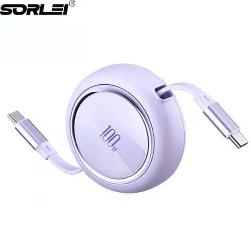 2 in 1 5A 100W Retractable USB PD fast Charging Cable For USB-L Type-C Port