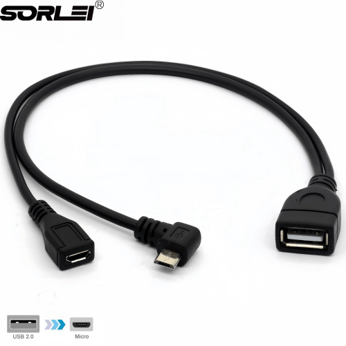 USB 2.0 A Female to Micro 5 Pin USB B Male + Micro Female OTG Power L-type