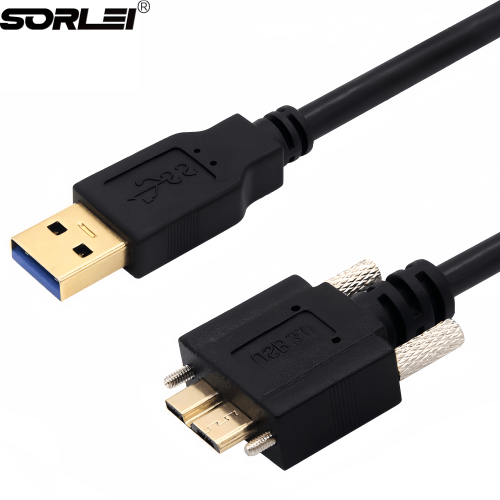 Gold plated USB 3.0 to Micro B Cable with Locking Screws Hard