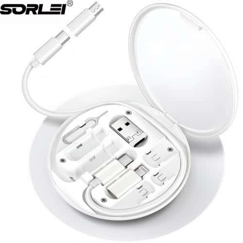 Multi USB Adapter Charging Cable Card Kit Retractable cables Micro USB Adapter Convertor With Phone Holder SIM Kit  Slots Built-In Cable Card