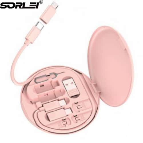 Multi USB Adapter Charging Cable Card Kit Retractable cables Micro USB Adapter Convertor With Phone Holder SIM Kit  Slots Built-In Cable Card