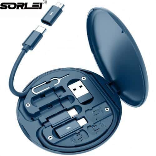 Multi USB Adapter Charging Cable Card Kit Retractable cables Micro USB Adapter Convertor With Phone Holder SIM Kit  Slots Built-In Cable Card