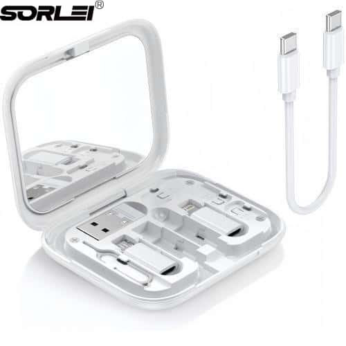 60W 6 in 1 Multi USB Adapter Charging Cable Kit For iPhone Micro USB Type C Adapter USB A Cable Converter with Makeup Mirror with Phone Holder