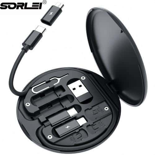 Multi USB Adapter Charging Cable Card Kit Retractable cables Micro USB Adapter Convertor With Phone Holder SIM Kit  Slots Built-In Cable Card