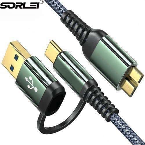 2 in 1Nylon Braided External Hard Drive Cable USB A_C to Micro 3.0 B Compatible with Seagate WD Toshiba Westgate, MacBook Air M2 Pro Camera