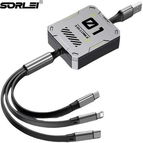 3 in 1 Multi Retractable USB Phone 6A 100W Fast Charging and Data Cable for iphone Android Type C