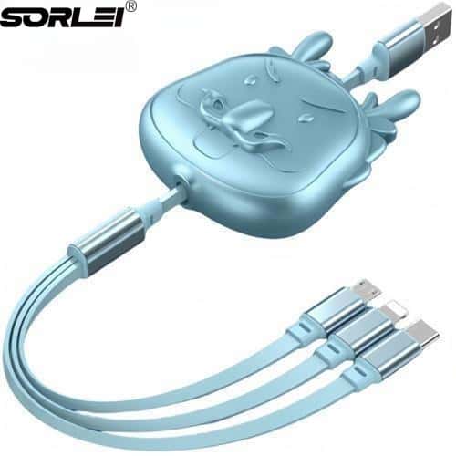 Dragon 3 in 1 Retractable Cable Universal Fast speed Multi USB Charging Cable