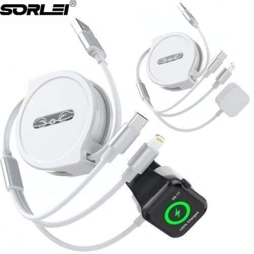 3 in 1 100W Multi Retractable USB Charging Cable USB Universal Sync Charger Adapter for iPhone/Airpods/Pad Series