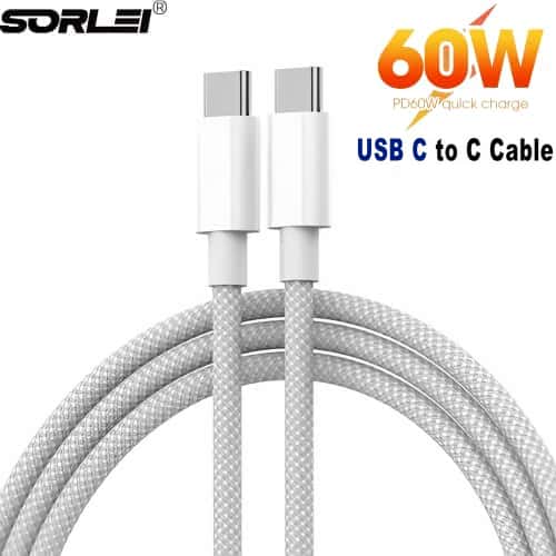 Braided 60W USB C to USB C Charger Cable Type-C Charging Cable