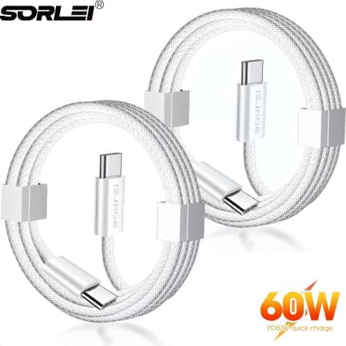 60W USB C to USB C Charger Cable Type-C Charging Cable Cord Fast Charging USBC to USBC Cable for iPhone Samsung Galaxy iPad Pro/Air/Mini MacBook Air AirPods 4