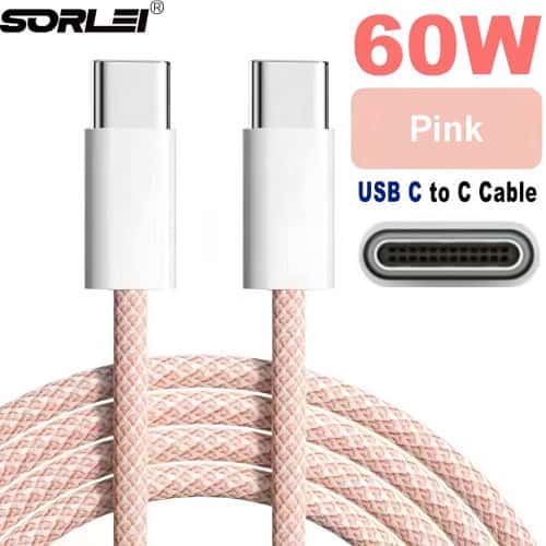 1M 1.5M 2M USB C Braided Cable Type-C to Type-C for iphone15 60W Fast Charging Data Cable