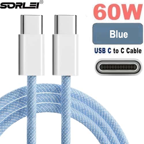 1M 1.5M 2M Usb-c Braided Cable Type c to Type c for Ip15 60W Fast Charging Data Cable