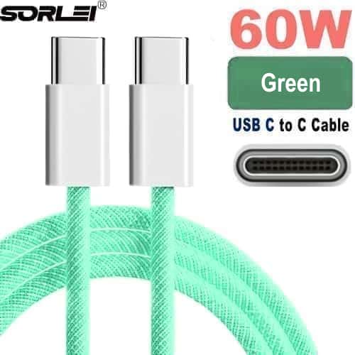 Durable 60W Dual USB C Nylon Woven Original Cable 1M Fast Charging Type C to Type C Cable for iPhone 16 15 Pro Max Plus iPad