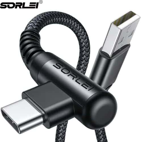 60w Black Braided Nylon USB A to Type C cable Right Angle 90 Degree Elbow Fast Charging USB C data cable