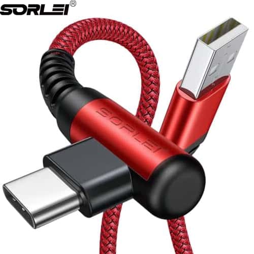 60w Red Type C 3.1A Right Angle Nylon Braid High-speed Data Wire USB C Quick Charger Cord for Mobilephone