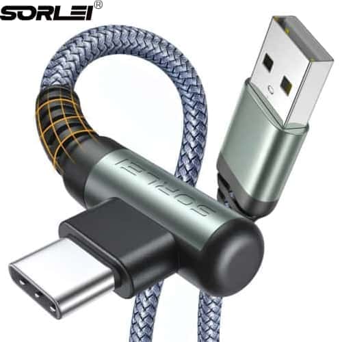 60w Grey Right Angle Type C Charging Cables Nylon Braid High-speed Data Wire USB C Quick Charger Cord for Mobilephone
