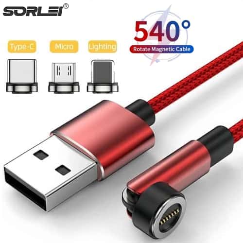 540 Degree Rotating 3 in 1 Braided  Nylon Magnetic Data Charging Cable