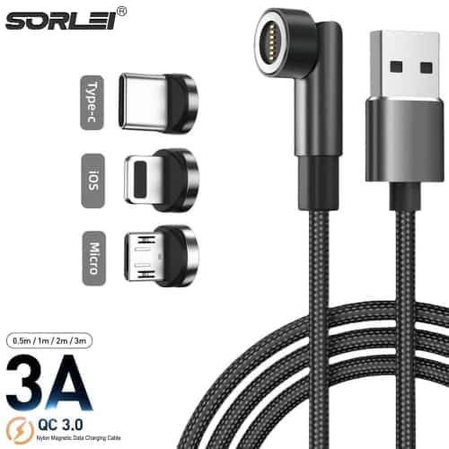 540 Degree Rotating 3 in 1 Braided  Nylon Magnetic Data Charging Cable