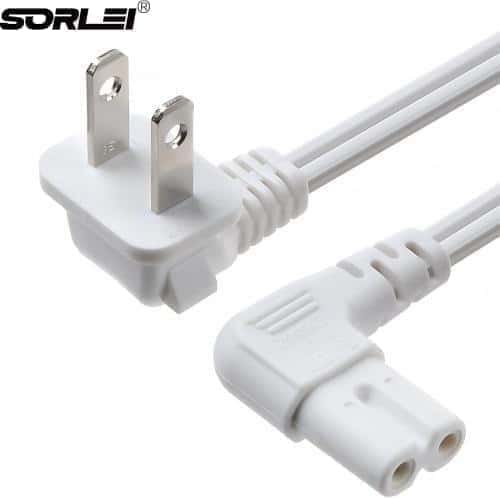 2-Slot Non-Polarized 90 Degree Angle Universal Power Cord (IEC320 C7 Figure 8 to Nema 1-15P)