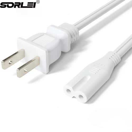 2 Prong Power Cord NEMA 1-15P to IEC320 C7 2 Slot Nonpolarized Power Cord, Figure 8 Shotgun Power Cord Replacement for PS4, PS3 Slim, Printers, LG, Apple, Samsung, TCL TV, etc 