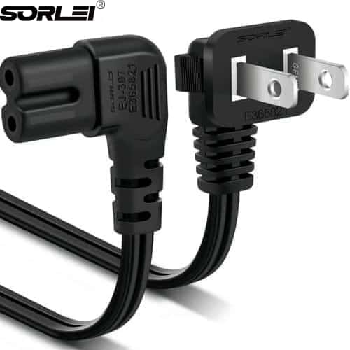 Right Angle - [UL] Non Polarized L Shaped IEC C7 to 2 Prong NEMA1 15P - 90 Deg Replacement for Sony Playstation PS5 Xbox Series S Figure 8 LG TV Power Cable