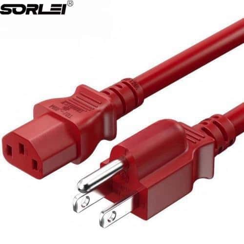 USA 3 Pin Power Cord  IEC320 250V 10A Cable Leader 18 AWG Universal Power Cord (IEC320 C13 to NEMA 5-15P)