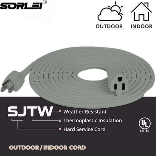 3 Prong Waterproof AWG SJTW Black PVC Jacket Electric Extension Cord NEMA Female End US Plug Standard ETL Certified Indoor Outdoor Appliances