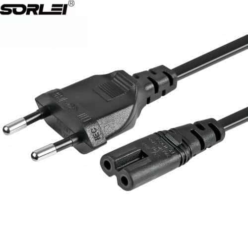 2pin AC Cable Plug Polarized Prong IEC 320 C7 Power Cord EU 250V 2.5A Black PVC