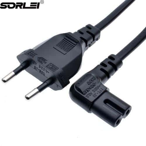 CEE7/16 and EN 50075 Europlug 2 pin plug to IEC320-C7 with H03VVH2-F 2x0.75mm2 wire black power cord