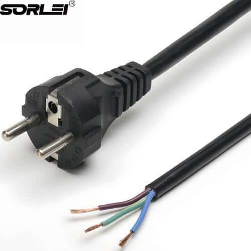 European standard Extension 250V VDE 2 Pin AC tail power cord Euro 3 Pin Schuko with Stripped for Home Appliance