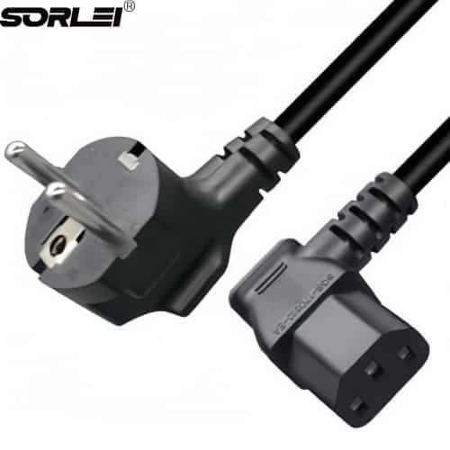 250V 10A/16A Left angle Europe French Schuko 3 pin Plug to IEC C13 Eu Laptop Cable CEE7/7 Euro European Standard Ac Power Cord