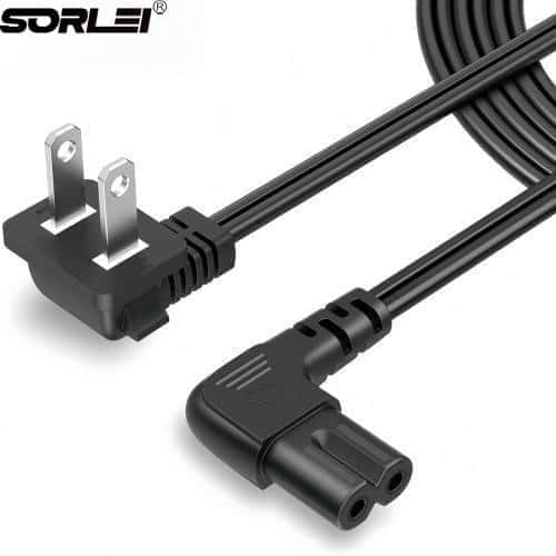 Universal 2 Prong Angled 18 AWG Power Cord - NEMA 1-15P to IEC320 C7 Figure 8 Shotgun Connector AC Power Supply Cable Wire Socket Plug Jack