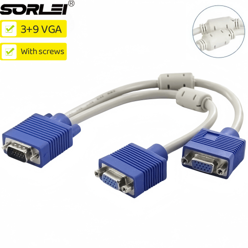 3+9 15Pin VGA 1 Computer to Dual 2 Monitor VGA Splitter Cable Video Y Splitter 15 pin Two Ports VGA Male to Female
