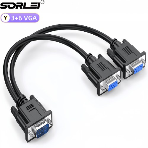 VGA Splitter Y Cable - 1 Male to 2 Female Adapter Converter for Dual Monitor Screen Duplication - 1 Feet (No Screen Extension) - Only Works for Identical Monitors