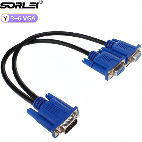 VGA Y Splitter Cable VGA 1 Male to VGA 2 Female Adapter Cable Dual VGA Monitor Y Cable for Screen Duplication - 1 Feet Black (No Screen Extension)