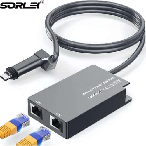 Starlink to 2 Port RJ45 Gigabit Ethernet Adapter for Starlink Gen 2 Compatible with V2 Starlink Rectangular Dish and Mesh WiFi Router