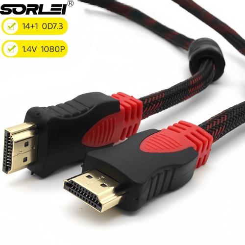 14+1 1.4V 1080P HDMI cable OD7.3 Red braided gold plated support 3D double ring with Network