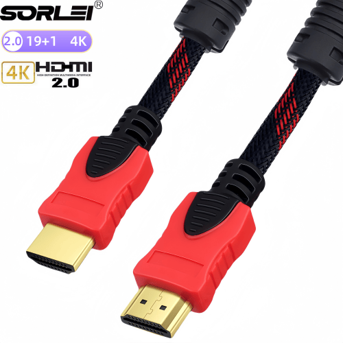19+1 2.0V 4K HDMI cable OD7.3 Red braided gold plated with double ring for TV Computer Projector