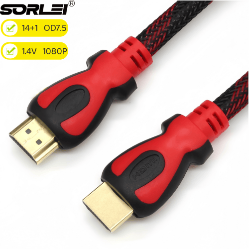 14+1 1.4V 1080P HDMI cable OD7.5 Red braided gold plated support 3D double ring with Network