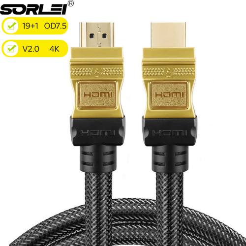Metal Rectangle Shell High Speed 19+1 OD7.5 Full-HD HDMI Male to Male Black Nylon Braid 4K 3D 1080P/2160P hdmi Cable for TV