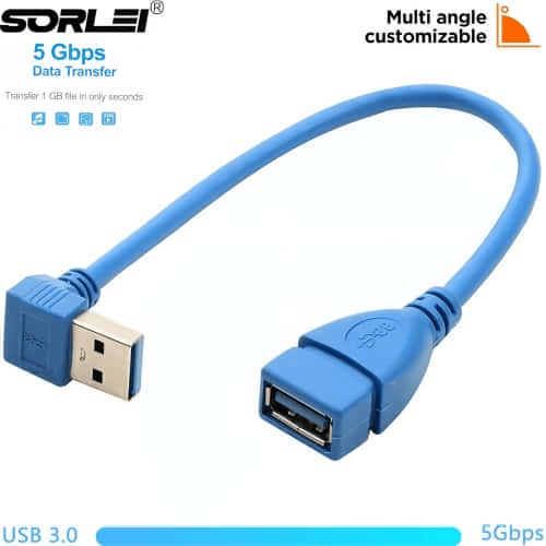 High Speed USB 3.0 Male to Female Extension Cable 90° USB 3.0 Data Wire Right Angle L-Shaped USB To USB Line
